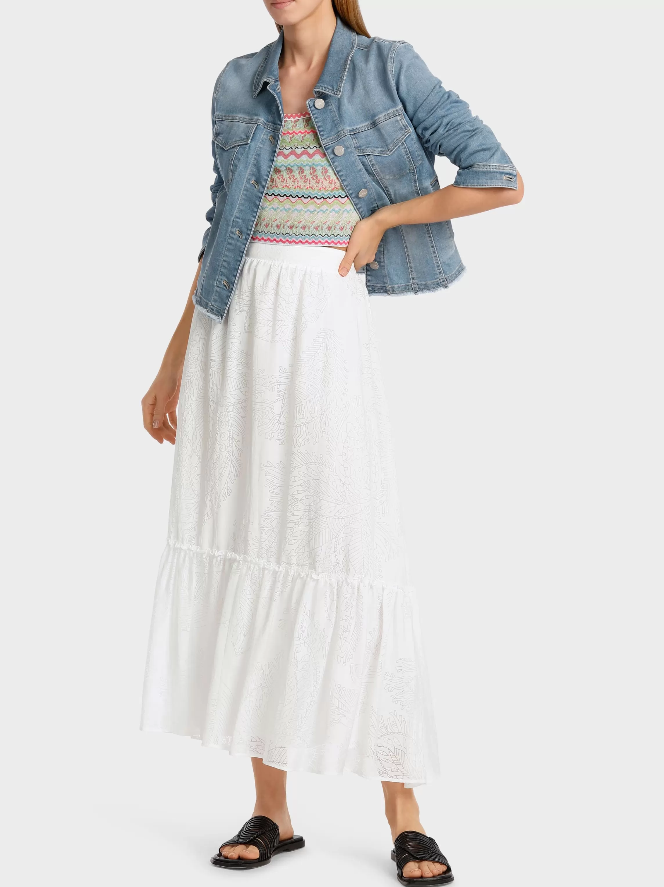 Cheap TIERED SKIRT WITH BURNOUT DESIGN Skirts